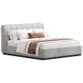 Modern Double Bed With Upholstered Headboard White Bedspread And Brown Accent Pillows 3d model
