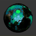 Glowing Green And Blue Sphere With Textured Surface On Dark Background