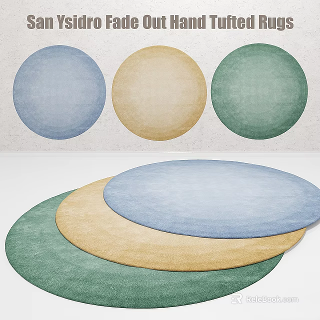Round Rugs in Blue Beige Green Colors Stacked and Displayed Styles 3d model 