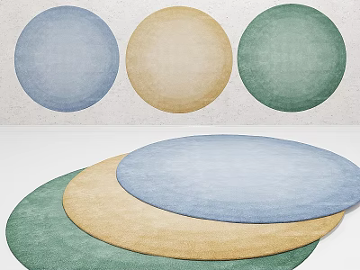 Round Rugs in Blue Beige Green Colors Stacked and Displayed Styles 3d model