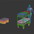 Utility Transport Carts Setup with Blue Figure Green Two Tier and Yellow Small Carts