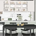 Modern Kitchen Interior With White Cabinets Marble Island Black Chairs And Plants