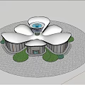 Unique Flower Shaped Building With White Petal Roof And Glass Walls Surrounded By Trees