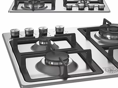 Stainless Steel Gas Stove With Multiple Burners And Control Knobs For Kitchen 3d model