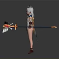 Fantasy Female Elf Character With Silver Hair Pointed Ears And Winged Staff
