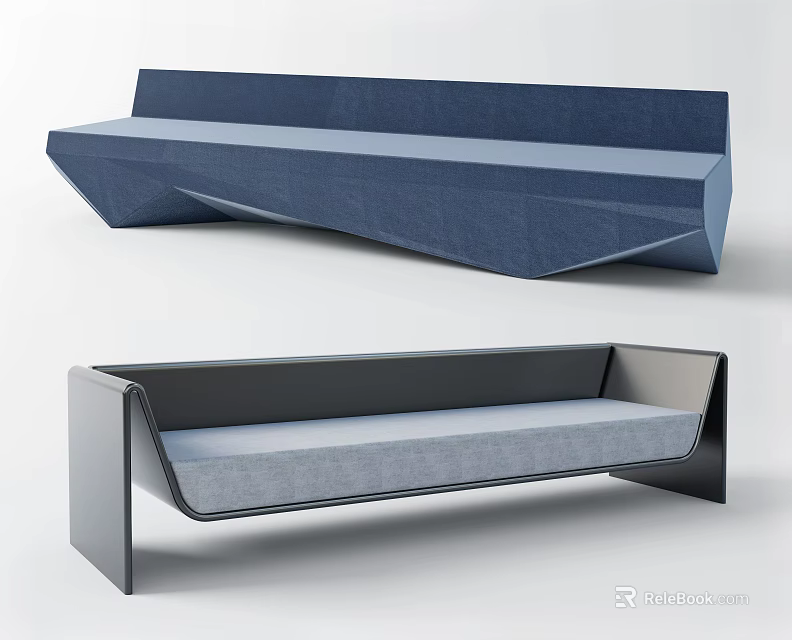 Modern Sectional Sofa With Geometric Design Blue Gray Upholstered Fabric Seating 3d model 