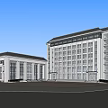 Modern Two Building Complex With Multi Story Structure Columns And Large Glass Windows 3d model