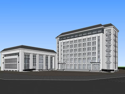 Modern Two Building Complex With Multi Story Structure Columns And Large Glass Windows 3d model