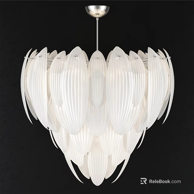 Modern White Pleated Chandelier With Elegant Petal Shaped Design 3d model 
