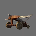 Ancient Wooden Siege Weapon With Wheel Structure For Projectile Launch 3d model