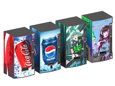 Commercial Vending Machines with Branded Logos and Animated Character Designs 3d model