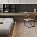 Modern Tatami Bedroom Interior With Tatami Bed Wooden Desk Chair And Storage Cabinets