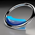 Modern Reception Desk With Silver Circular Ring Frame And Blue Information Section 3d model