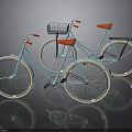 Two Light Blue Bicycles With Red Seats Black Front Basket And White Rims