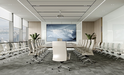 Conference Room Projector Curtain Office Chair Conference Table 3d model