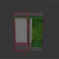 Vintage Style Wooden Door Frame Featuring Glass Panels And Fabric Curtain Detail