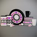 Colorful Mints and Candies in Floral Patterned Canisters and Tray with Coffee Cup