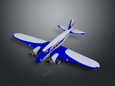 Blue And White Model Airplane With Double Engine And Large Wings Design 3d model