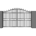 Iron Entrance Gate With Double Door Design And Brick Pillars Spiked Top