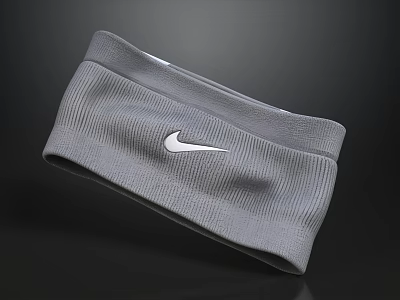 Gray Nike Ribbed Headband With White Swoosh Logo On Dark Background 3d model