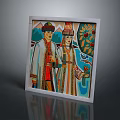Traditional Attire Figures Decorative Wall Art Furniture With Mountain Tree Flower Square Frame