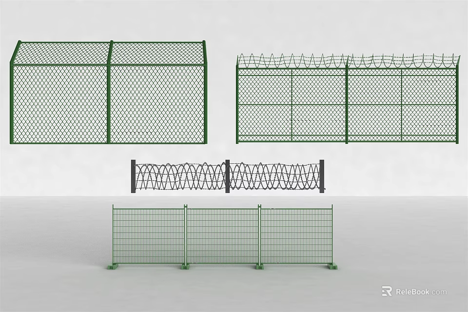 Building Exterior Wall Fences With Diamond Mesh Barbed Wire Wavy Top And Durable Structures 3d model 