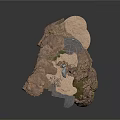 Rocky Terrain Model With Elevated Platforms And Architectural Structures Featuring Green Vegetation
