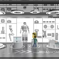 Tech Exhibition Hall Featuring Interactive Robot Displays And Modern Tech Exhibit Stands