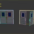 Gray Storage Furniture With Blue Panel Doors And One Open Door Design