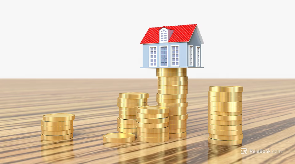 Exquisite Jewelry Collection Display With Gold Coins And House Model On Wooden Table 3d model 