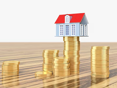 Exquisite Jewelry Collection Display With Gold Coins And House Model On Wooden Table 3d model