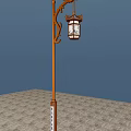 Chinese Style Outdoor Lantern Light With Brown Pole And Decorative Patterned Shade 3d model