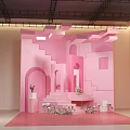 Pink Themed Live Stream Room With Stage Steps Arched Doorways And Flowers