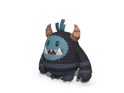 Cute Cartoon Monster Game Movie Character With Blue Face Black Body Brown Horns Plush Design 3d model