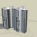 Modern High Rise Residential Building Complex With Symmetrical Design And Surrounding Road Layout 3d model
