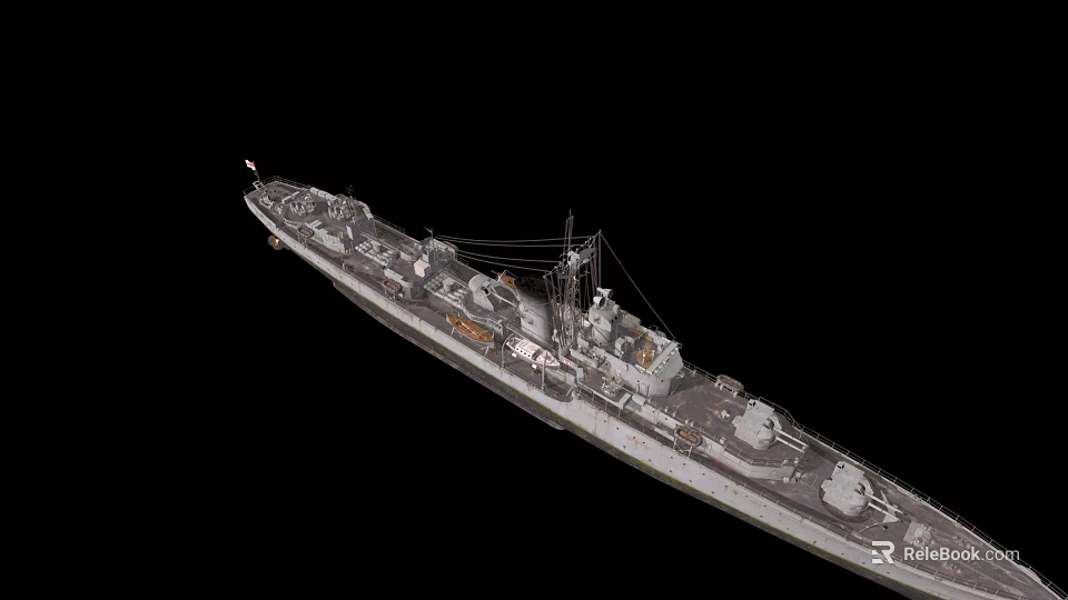 Detailed Warship Displaying Deck Turrets Mast And Hull Structure Details 3d model 