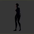 Catwoman Character In Black Bodysuit With Cat Ear Mask And Tail