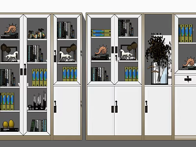Modern Combined Bookcases With Glass Doors Shelves Books And Decorative Items 3d model