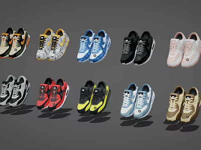 Multiple Pairs of Fashionable Sneaker Shoes in Various Colors with Stylish Design Details 3d model