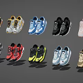 Multiple Pairs of Fashionable Sneaker Shoes in Various Colors with Stylish Design Details