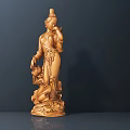 Handcrafted Traditional Wooden Female Sculpture With Intricate Carving And Decorative Base