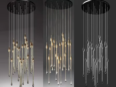 Modern Chandelier Designs with Hanging Metal Rods and Decorative Glass Bulbs 3d model