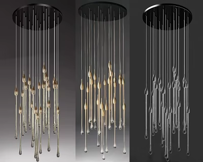 Modern Chandelier Designs with Hanging Metal Rods and Decorative Glass Bulbs 3d model