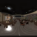 Traditional Chinese Bar Interior Featuring Dragon Decor Wooden Tables And Ambient Lighting