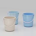 Industrial Equipment Featuring Light Blue Beige Plastic Buckets And Stacked Basins With Handles