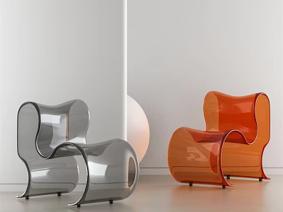 Modern Single Chairs With Unique Curved Lines Gray And Orange Transparent Acrylic Design 3d model