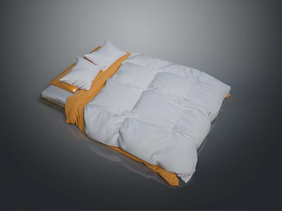 Modern Cozy Bed Setup With White Comforter Soft Pillows And Orange Trim 3d model