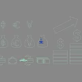 Financial Themed Wall Decor With Currency Symbols Money Bags And Upward Arrow