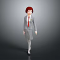 Red Haired Girl In Gray School Uniform With Red Tie White Stockings And Black Shoes