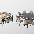 Modern Round Dining Table Set With Multiple Chairs And Black Wooden Tops 3d model